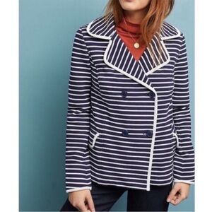 Anthropologie‎ Blue And White Striped Blazer Jacket Size Small